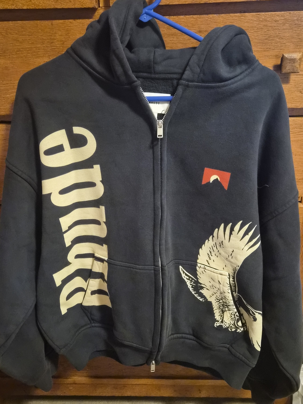 Rhude Black Eagle Pass Graphic Zip-Up Hoodie Sweatshirt
